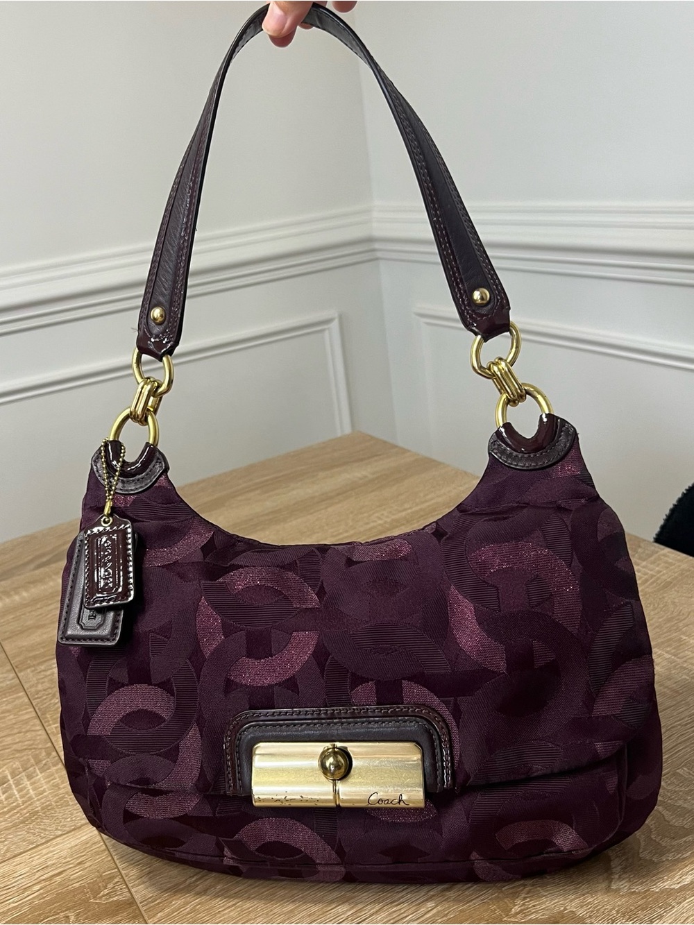 Coach Kristin Purple Optic Metallic Signature Shoulder Bag